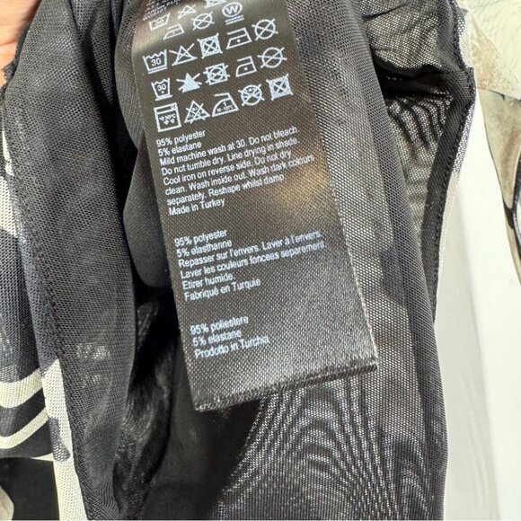 All Saints Floral Sheer Mesh Bodysuit Black Beige Size 2 Long Sleeve Top - Picture 11 of 16